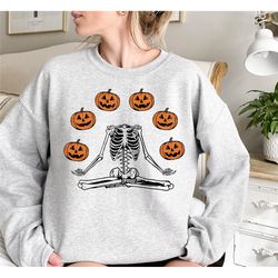 dancing skeleton sweatshirt, pumpkin sweater, pumpkin skeleton shirt, womens halloween shirt, halloween crewneck sweatsh