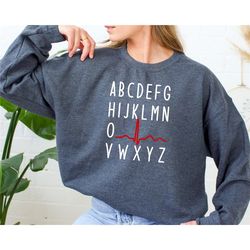 ekg alphabet sweatshirt, funny nurse graphic, heartbeat alphabet sweatshirt, nurse alphabet hoodie, pqrst nurse, nursing