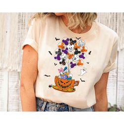 donald and daisy duck pumpkin tea cup mickey balloons shirt | disney halloween party t-shirt |mickey's not so scary hall