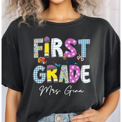 personalized first grade teacher shirt, preschool teacher shirt, back to school, first day of preschool, retro 1st grade