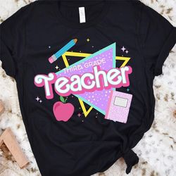 third grade teacher shirt, pink teacher shirt, colorful teacher shirt, 90s shirt, 90s teacher shirt, back to school shir