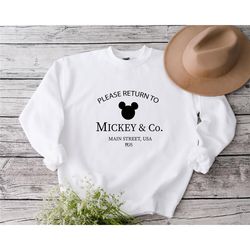 please return to mickey and co main street usa 1928, mickey sweatshirt, disneyland sweatshirt, retro disney sweatshirt,