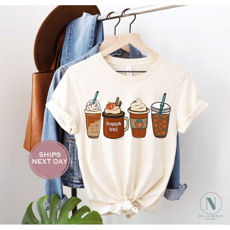 Fall Coffee Latte Shirt - Pumpkin Spice Latte Shirt - Funny Thanksgiving Shirt - Retro Thanksgiving Shirt - Vintage Natural Tee.jpg