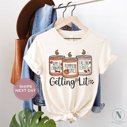 getting lit thanksgiving shirt pumpkin spice shirt falling leaves thanksgiving shirt vintage natural toddler tee
