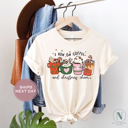 retro christmas coffee shirt  run on coffee and christmas cheer shirt  latte christmas shirt  vintage natural tee