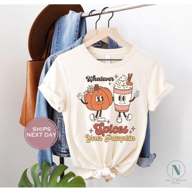 Retro Fall Shirt, Whatever Spices Your Pumpkin Shirt, Vintage Natural Toddler Tee, Trendy Fall Shirt, Fall Vibes, Pumpkin Season.jpg