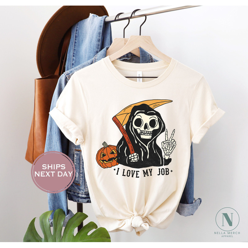 Retro Halloween Shirt - I Love My Job Halloween Shirt - Funny Skeleton Halloween Shirt - Vintage Natural Tee.jpg