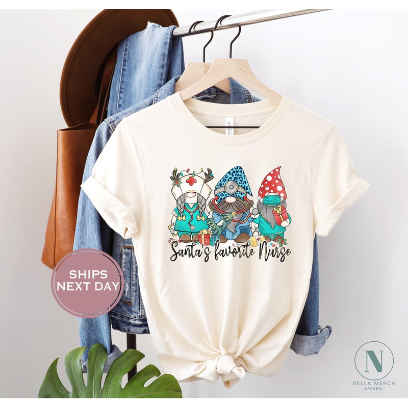 Santa's Favorite Nurse Shirt - Retro Christmas Nurse Shirt - Nurse Christmas Shirt - Vintage Natural Nurse Tee.jpg