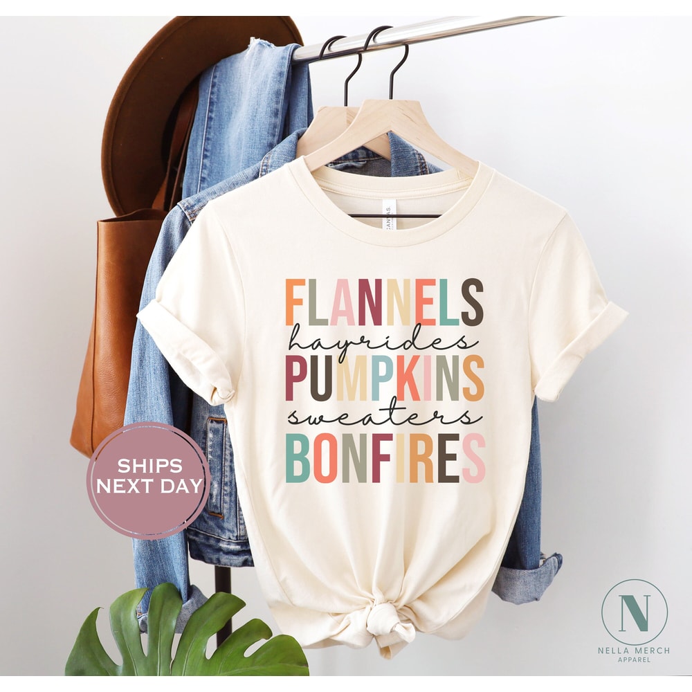 Thanksgiving Women Shirt - Flannels Pumpkins Bonfires Shirt - Cute Thanksgiving Shirt - Vintage Natural Toddler Tee.jpg