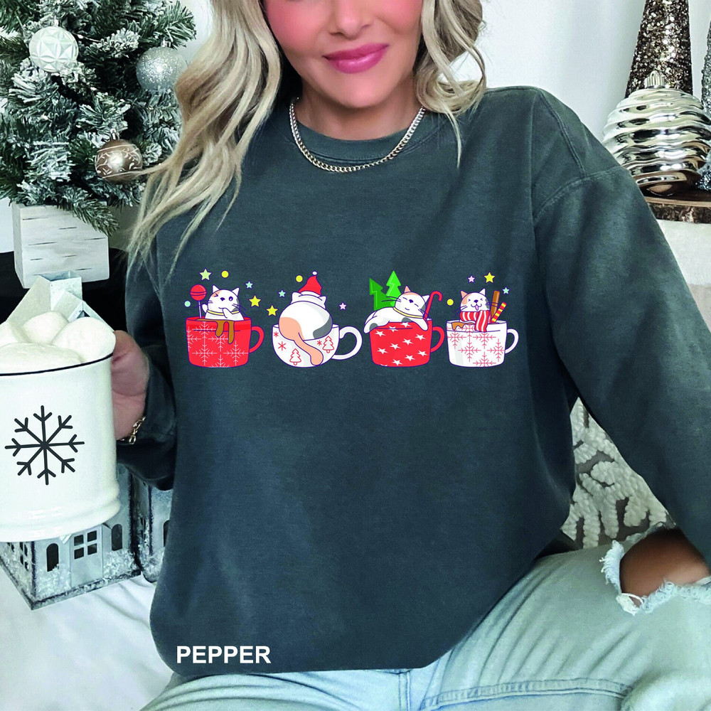 Cats in Cups Christmas Sweatshirt, Funny Christmas Cat Shirt, Cat Christmas Sweatshirt, Cats Sweatshirt, Cat Lover Christmas Shirt.jpg