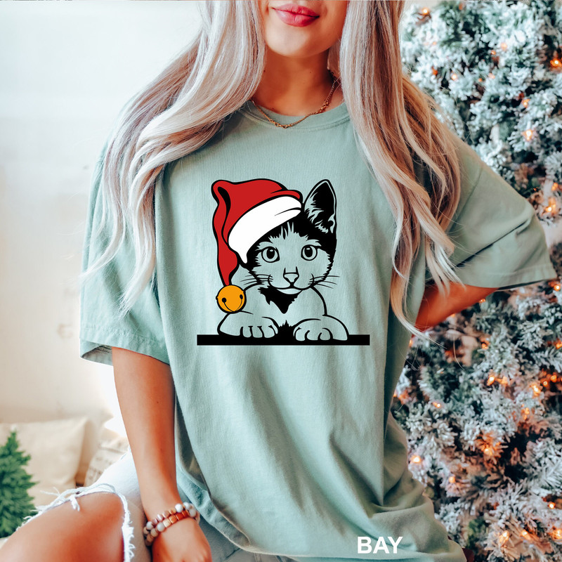 Christmas Black Cat Shirt, Santa Claus Cat Shirt, Cat Santa Hat Shirt, Cat Mom Christmas Shirt, Cat Mom Gift, Cat Lover Gift, CR-0243.jpg