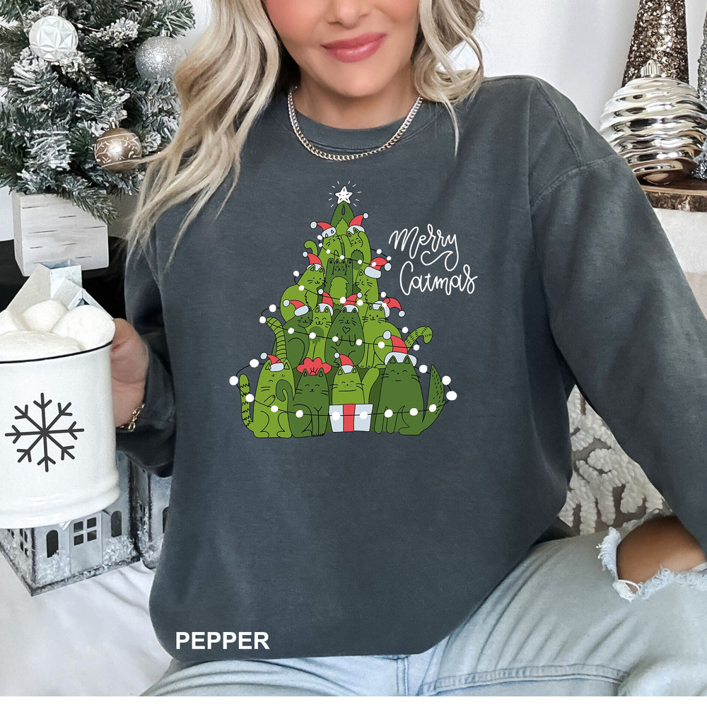 Christmas Cat Tree Sweatshirt, Merry Catmas Shirt, Meowy Christmas Sweatshirt, Christmas Sweatshirt, Christmas Cats Sweatshirt, CR-0209.jpg