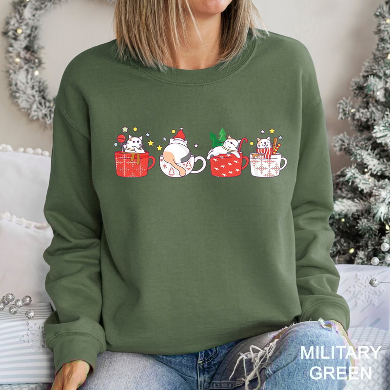 Christmas Cats Sweatshirt, Cats Christmas Sweater, Cats in Cups Christmas Graphic Sweatshirt, Cats Cups Sweatshirt, Christmas Gift.jpg