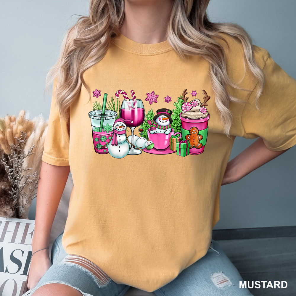 Christmas Coffee Cups Shirt, Pink Christmas Shirt, Christmas Tshirt, Gift for Christmas, Merry Christmas Shirt, Xmas Party, CR-0399.jpg