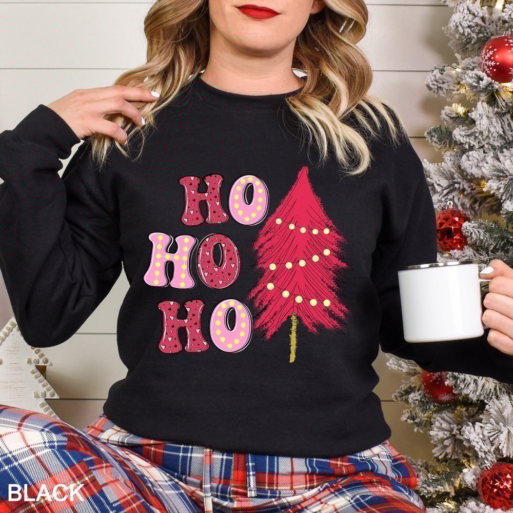 Christmas Sweatshirt, Ho Ho Ho Shirt,Christmas Trees Crewneck Pullover,XMAS Party Santa Shirt,Funny Holiday Shirts,Gift For Her, CR-0052.jpg