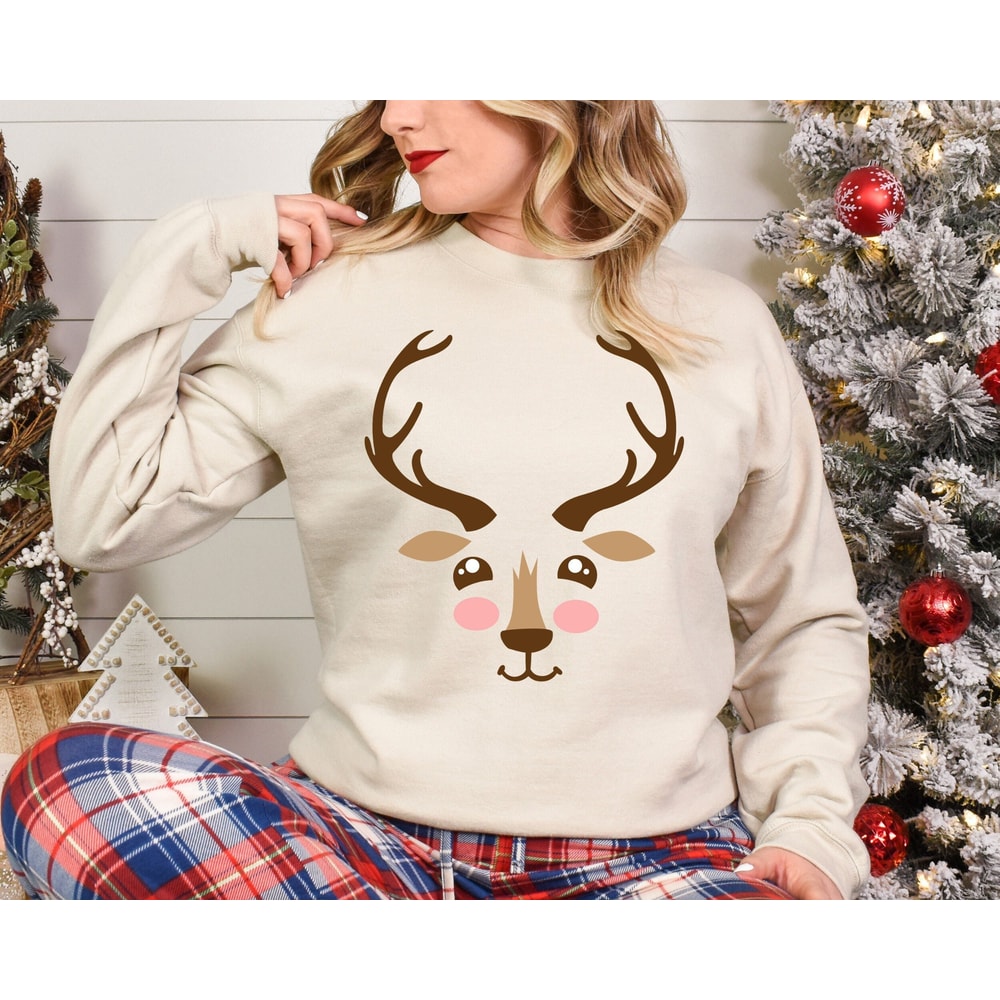 Christmas Sweatshirt, Reindeer Christmas Sweatshirt, Reindeer Face Sweatshirt, Reindeer Shirt for Woman, Christmas Shirt for Mama.jpg