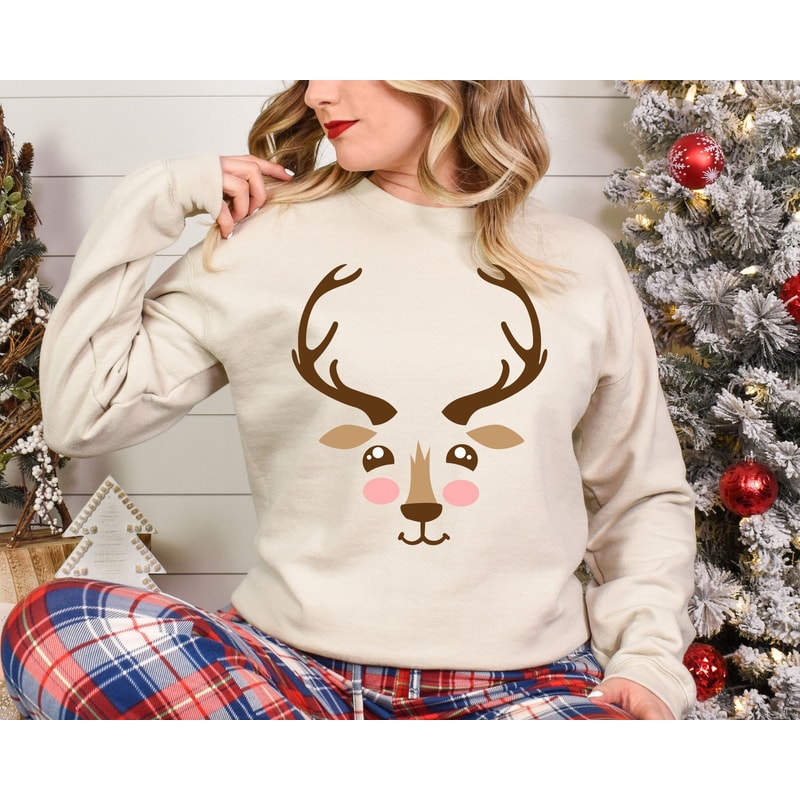 Christmas Sweatshirt, Reindeer Christmas Sweatshirt, Reindeer Face Sweatshirt, Reindeer Shirt for Woman, Christmas Shirt for Mama.jpg