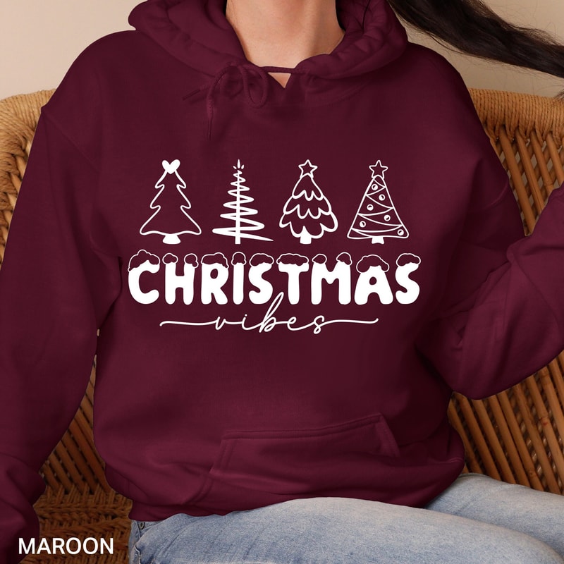 Christmas Vibes Sweatshirt, Christmas Hoodie, Xmas Vibes Tree Shirt, Womens Christmas Shirt, Winter Sweatshirt, CR-0225.jpg