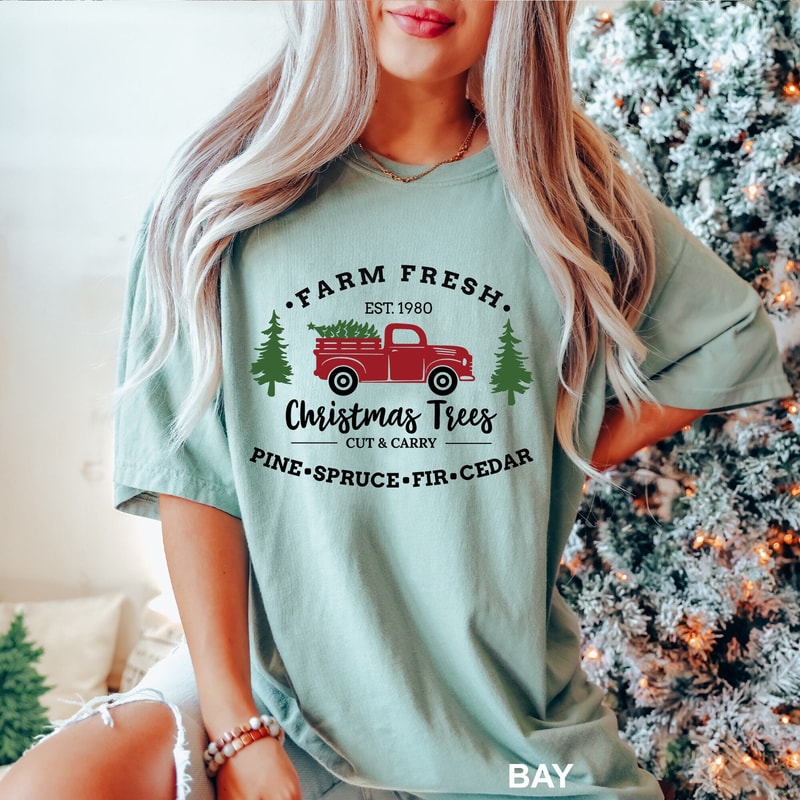 Farm Fresh Christmas Trees Shirt Pine Spruce Fir, Christmas Gift, Holiday Shirt, Womens Christmas Shirt Unisex Adult Tee, Winter Tee,CR-0223.jpg