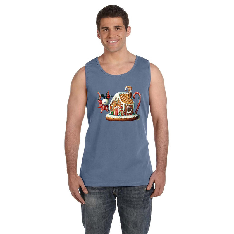 Gingerbread House Tank Tops, Retro Christmas Tank, Gingerbread Man, Comfort Colors Tank Tops, Christmas Baking Shirt.jpg