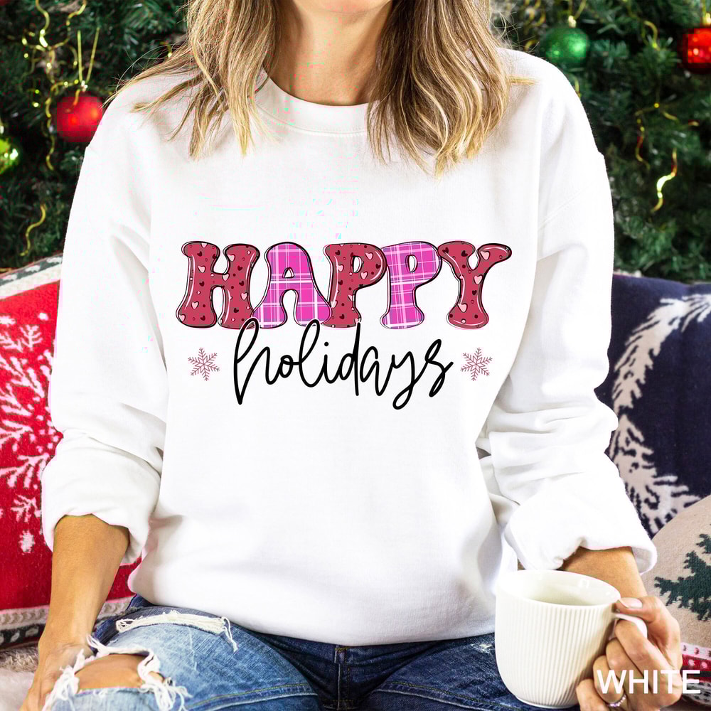 Happy Holidays Shirt, Christmas Gift, Women's Holiday Shirt, Cute Christmas Gift, Christmas Sweatshirt for Women, Xmas Gift Shirt, CR-0049.jpg