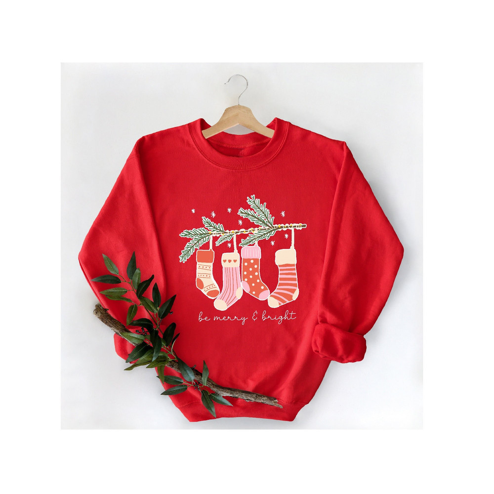 Be Merry and Bright Sweatshirt, Christmas Socks Sweatshirt, Christmas Gifts, Xmas Sweatshirt, Cool Winter Hoodie, Cute Gift For Christmas.jpg