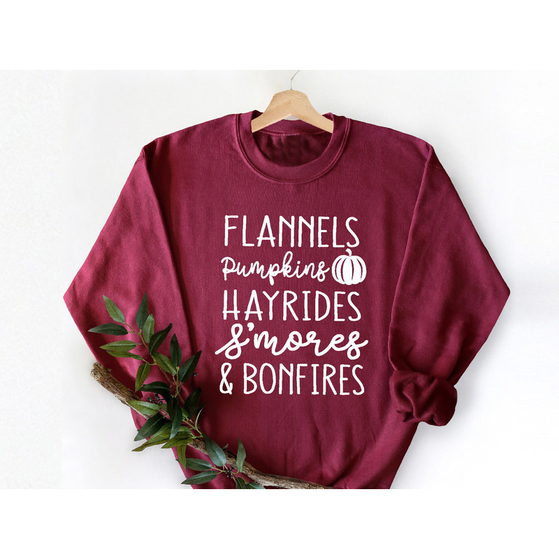 Flannels Pumpkins Hayrides Smores Bonfires, Fall Sweatshirts, Fall Shirts, Fall Apparel, Funny Fall Thanksgiving Shirts, Long Sleeve Tee.jpg