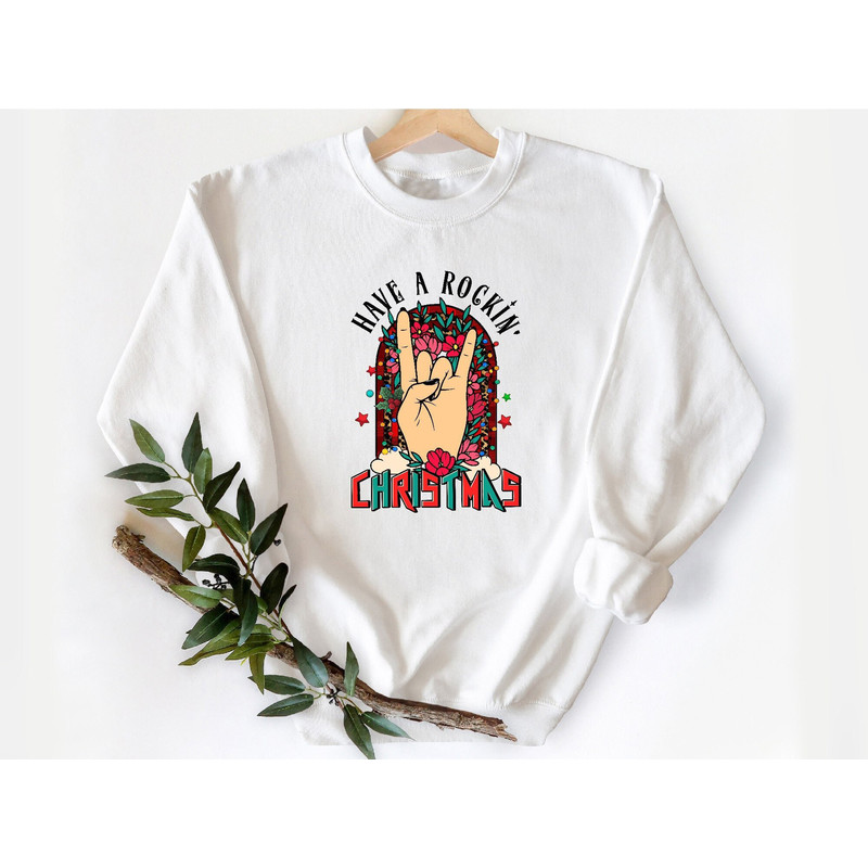Have A Rockin Christmas Sweatshirt, Rocker Christmas Hoodie, Rocker Christmas Gift, Metal Christmas Sweatshirt, Rocker Flower Sweatshirt.jpg