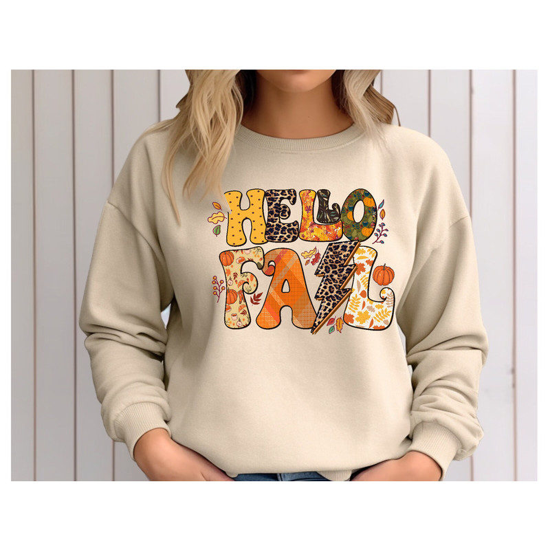 Hello Fall Sweatshirt, Cute Fall Shirts Women, Hello Fall Sweater, Crewneck Pullover, Autumn, Fall Shirts for Women, Trendy Fall Hoodie.jpg