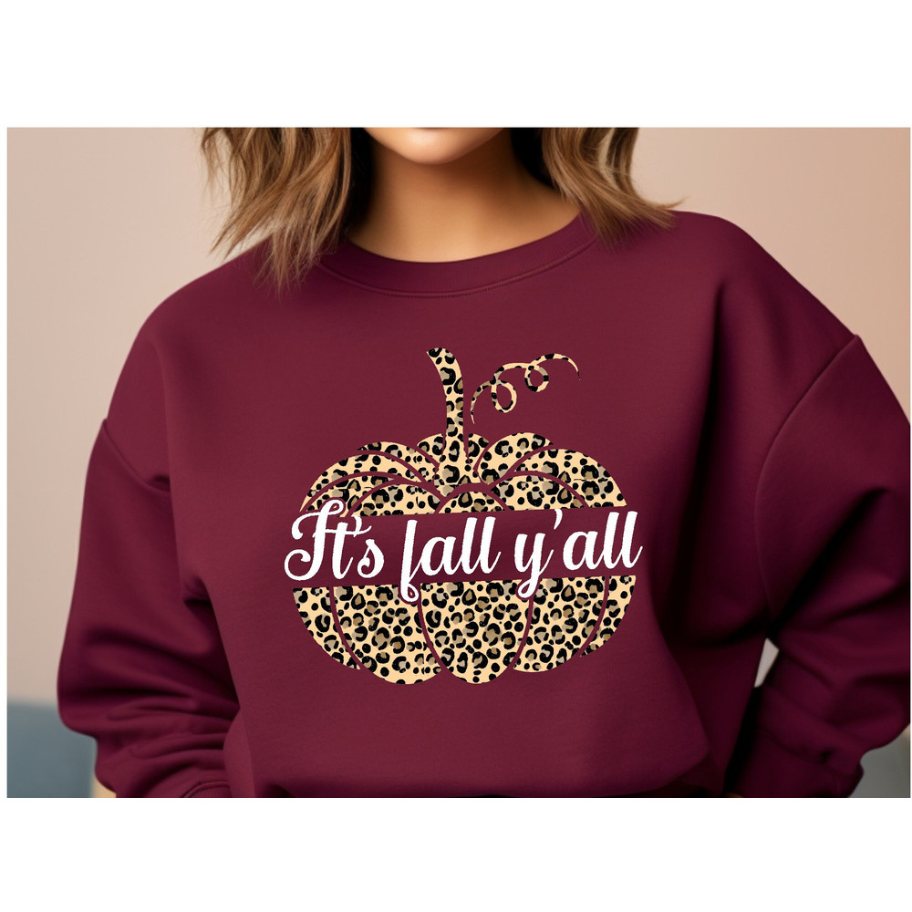 Its Fall Yall Sweatshirt, Leopard Print Fall Sweatshirt, Fall Pumpkin Crewneck, Leopard Pumpkin Shirt, Fall Tshirt, Cute Hello Fall Sweater.jpg