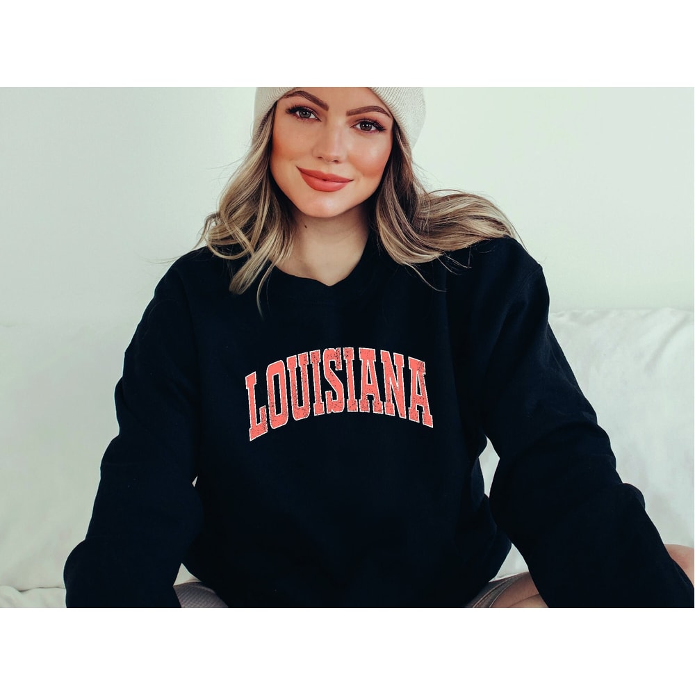 Louisiana Sweatshirt, Louisiana Orange Print Hoodie, Cute Louisiana Sweater, Louisiana College Student Gifts, University of Louisiana.jpg