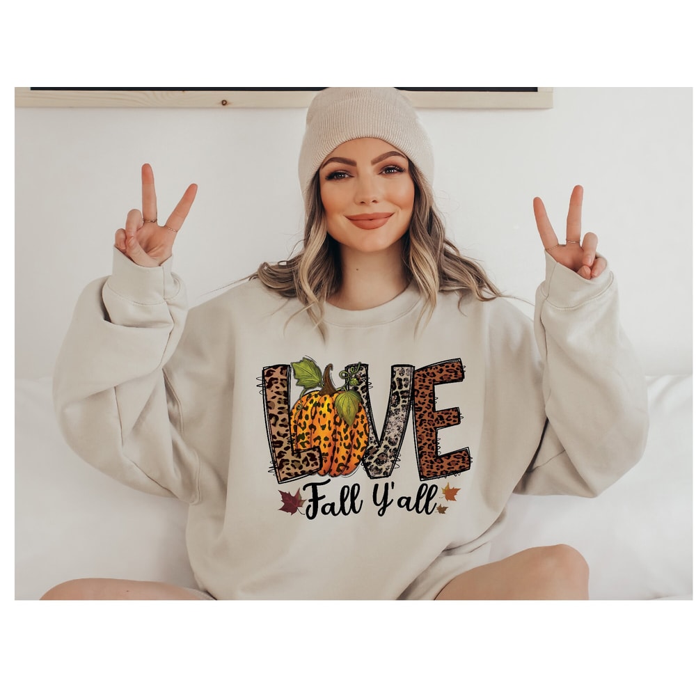Love Fall Y'All Sweatshirt, Leopard Pumpkin Sweatshirt, Fall Season, Leopard Print Fall Sweatshirt, Fall Pumpkin Sweater, Fall Y'all Hoodie.jpg