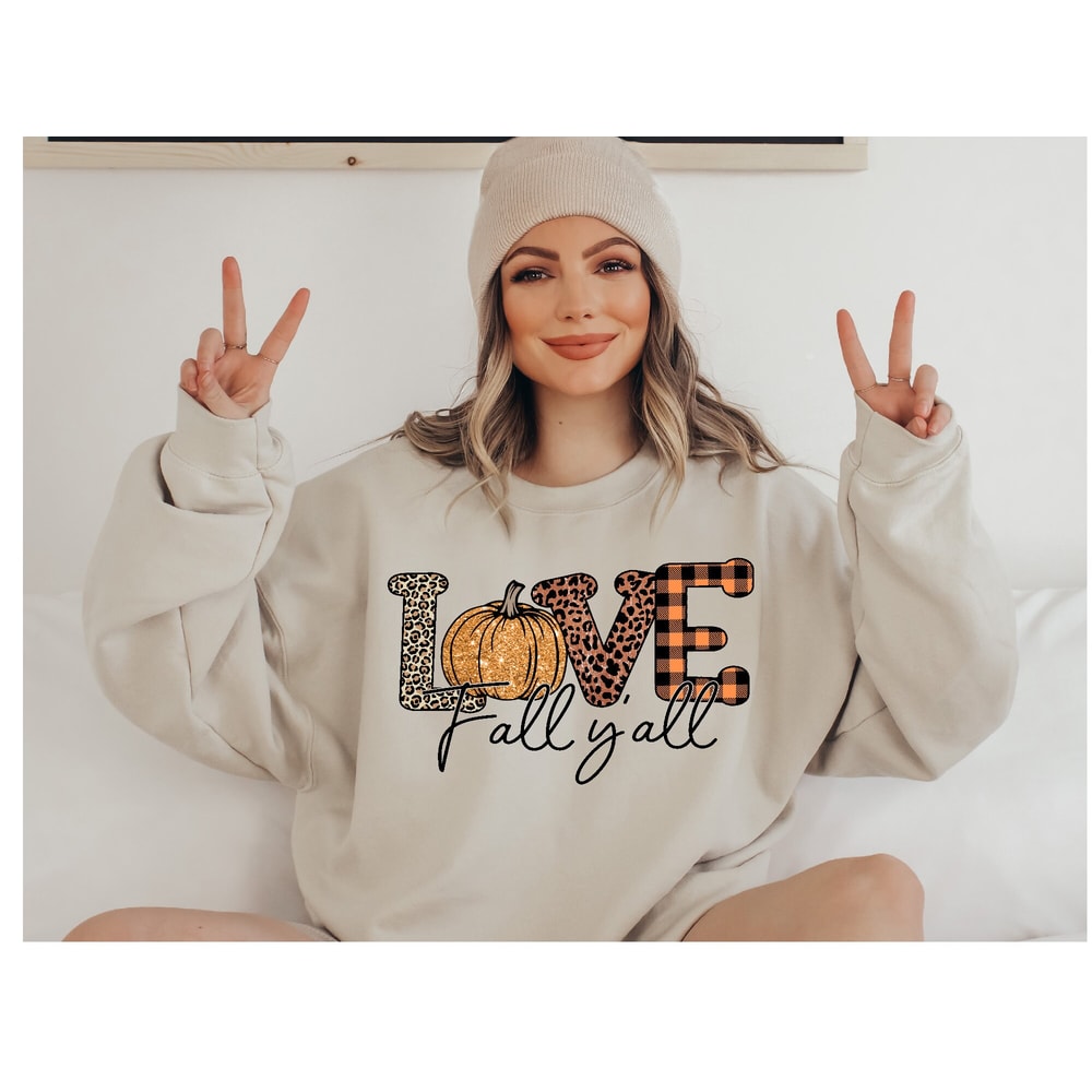 Love Fall Y'All Sweatshirt, Pumpkin Leopard Sweatshirt, Fall Season, Leopard Print Fall Sweatshirt, Fall Pumpkin Sweater, Fall Y'all Hoodie.jpg