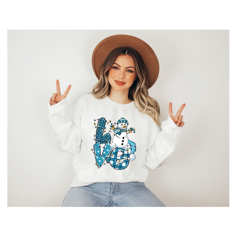 Love Snowman Sweatshirt, Christmas Sweatshirt, Snowman Long Sleeve, Love Christmas Sweatshirt, Christmas Gifts, Cute Love Snowman Hoodie.jpg