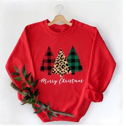merry christmas plaid trees sweatshirt, christmas buffalo plaid sweatshirt, christmas hoodie, leopard cheetah christmas