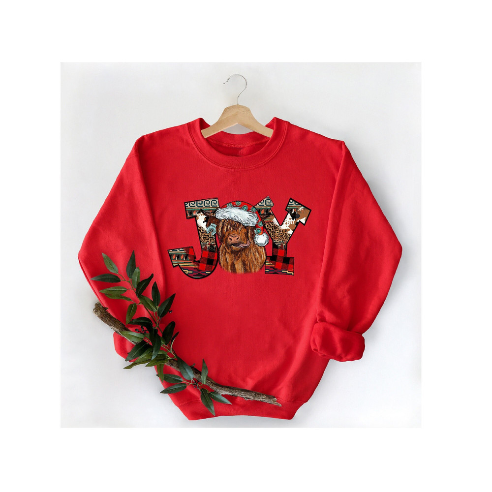 Joy Highline Cow Sweatshirt, Christmas Cow Hoodie, Highland Cow Christmas Sweatshirt, Christmas Joy Crewneck Sweater, Cute Christmas Shirt.jpg