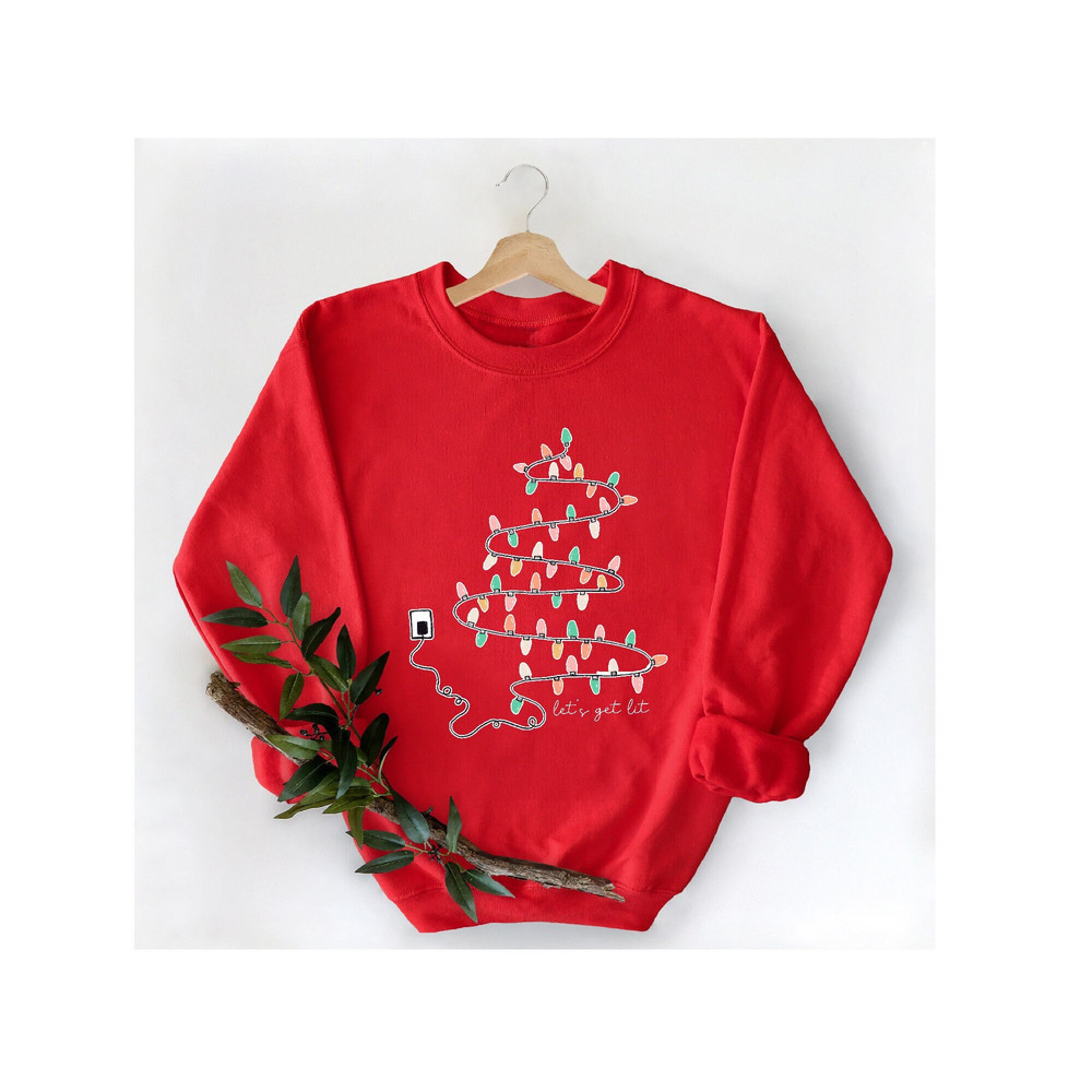 Let's Get Lit Sweatshirt, Merry Christmas Shirt, Christmas Lights Hoodie, New Year Sweatshirt, Merry And Bright Christmas Gift, Xmas Sweater.jpg