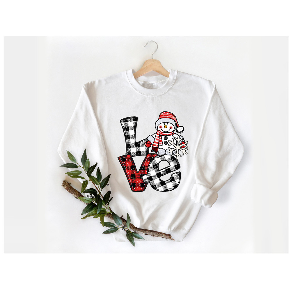 Love Christmas Snowman Sweatshirt, Christmas Snowman Long Sleeve Shirt, Love Christmas Hoodie, Christmas Gifts, Cute Love Snowman Hoodie.jpg