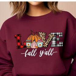 love fall y'all sweatshirt, leopard print fall sweatshirt, fall pumpkin sweater, fall y'all hoodie, pumpkin leopard swea