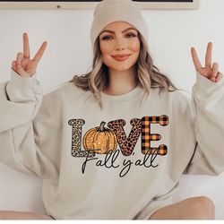 love fall y'all sweatshirt, pumpkin leopard sweatshirt, fall season, leopard print fall sweatshirt, fall pumpkin sweater