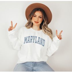 maryland sweatshirt, maryland blue print hoodie, cute maryland sweater, maryland college student gifts, university of ma