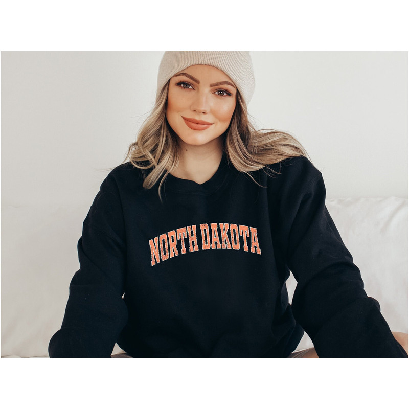 North Dakota Sweatshirt, Orange Print Hoodie, Cute North Dakota, North Dakota College Student Gift, University of North Dakota Sweatshirt.jpg