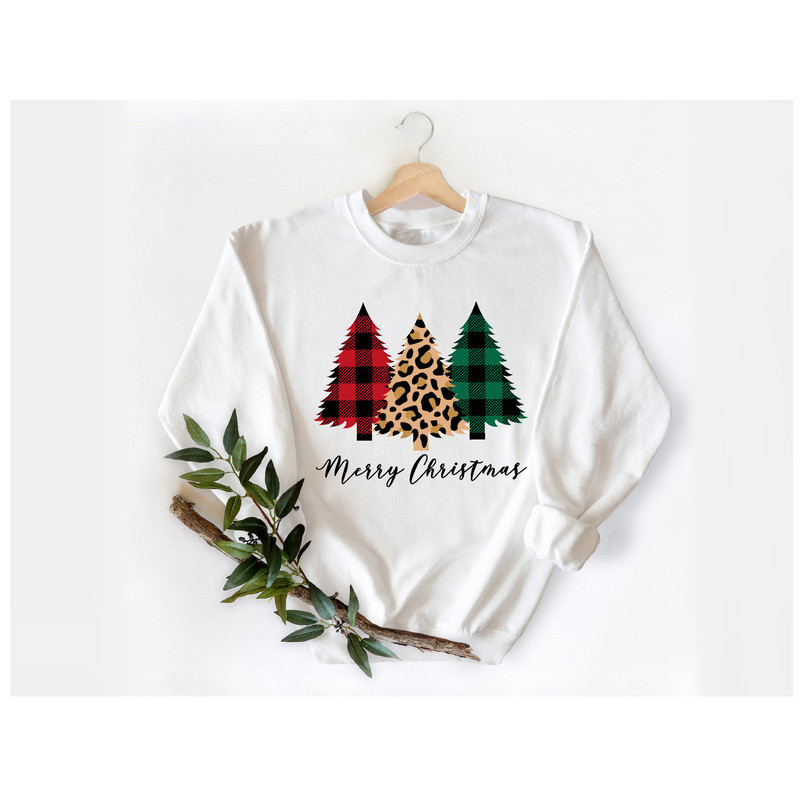 Plaid Cheetah Merry Christmas Trees Sweatshirt, Leopard Cheetah Christmas Trees Sweatshirt, Merry Christmas Sweatshirt, Christmas Hoodie.jpg