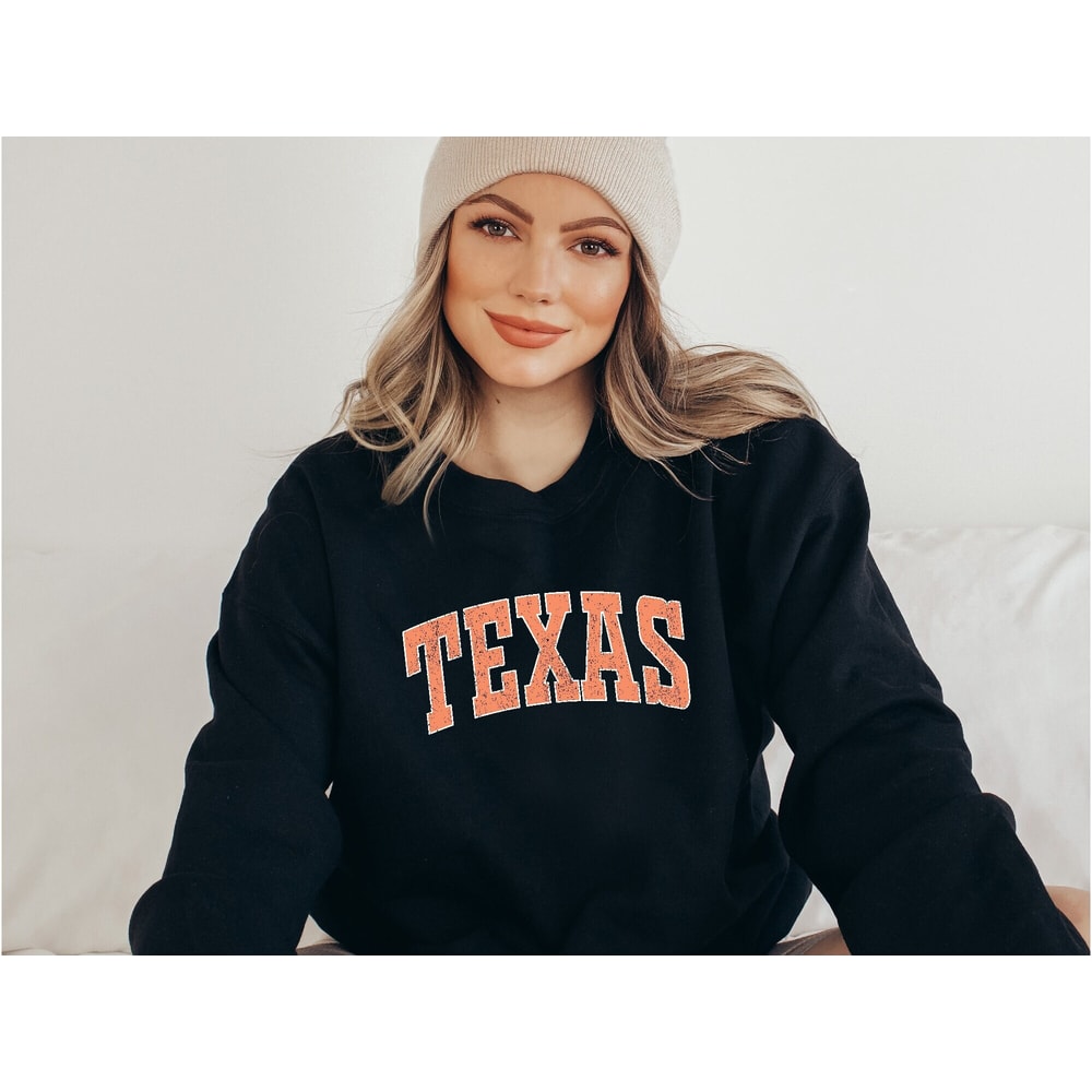 Texas Sweatshirt, Texas Orange Print Hoodie, Austin Cute Texas Fan Sweater, Texas College Student Gifts, University of Texas Sweatshirt.jpg