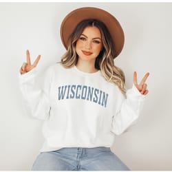 wisconsin sweatshirt, blue print hoodie, cute wisconsin sweater, wisconsin college student gifts, university of wisconsi