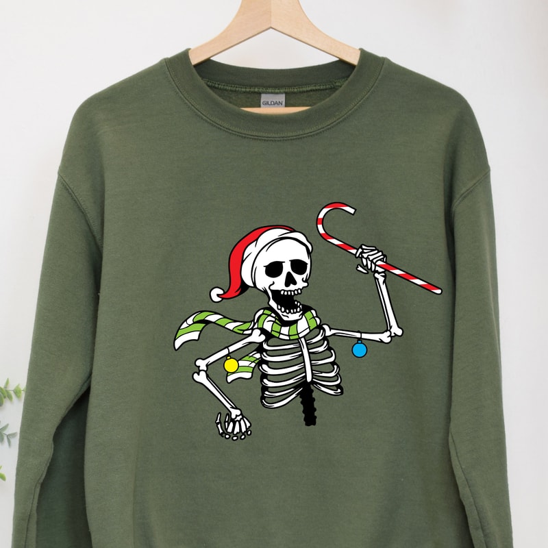 Christmas Party Skeleton Shirt, Christmas Skeleton Sweatshirt, Funny Christmas Sweatshirt, Santa Skull Christmas T-shirts, Skeleton Dancing.jpg
