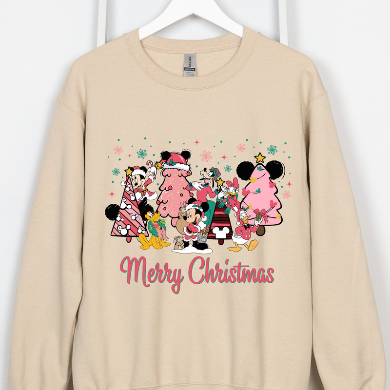 Disney Mickey Mouse And Friends Christmas Pink Tree Sweatshirt, Pink Christmas Shirt, Christmas Friends Tee, Pink Christmas Tree Sweater.jpg
