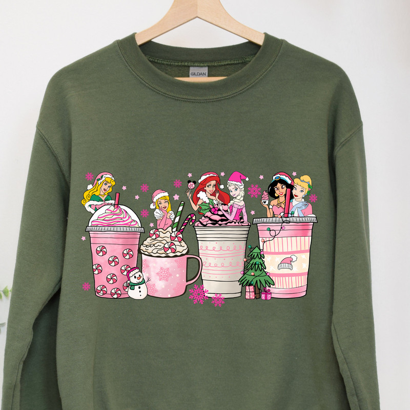 Disney Princess Christmas Coffee Sweatshirt,Pink Christmas shirts,Women Disney Christmas shirts, Christmas Princesses Shirt,Xmas Coffee Tee.jpg