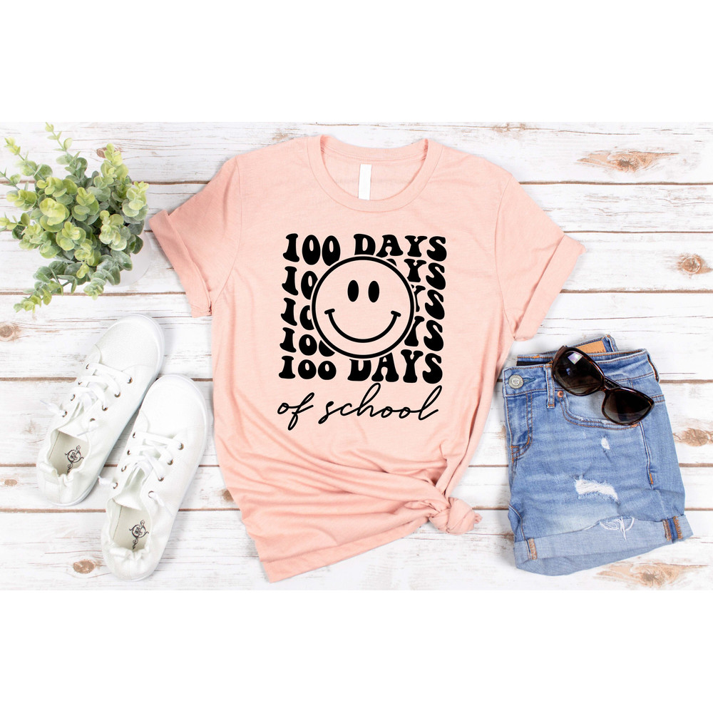 Funny 100 Days of School Shirt, 100 Day Shirt, Teacher Smile Face Shirt, 100th Day Of School Celebration, Student Shirt, Gift For Teacher.jpg