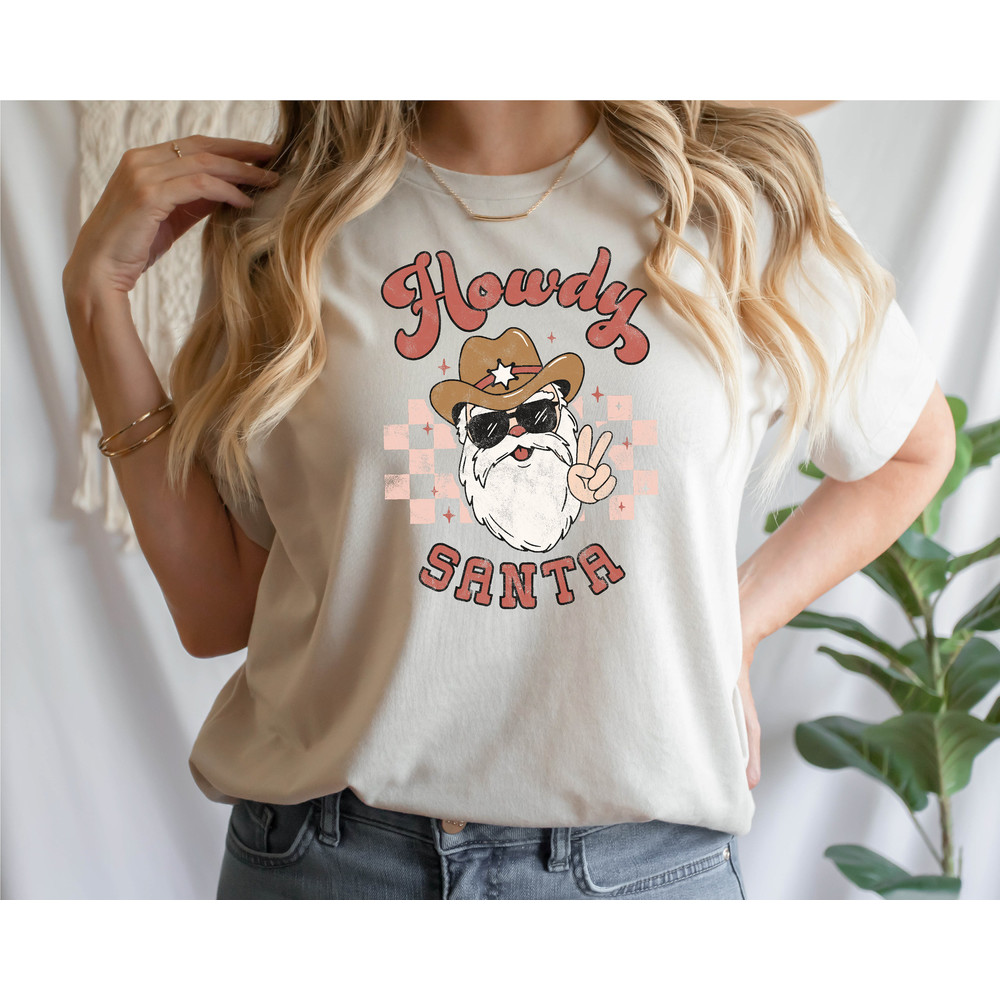Howdy Santa Western Shirt, Christmas Santa Shirt, Retro Christmas Shirt, Women Christmas Shirt, Christmas Gift, Santa Shirt, Holiday Shirt.jpg